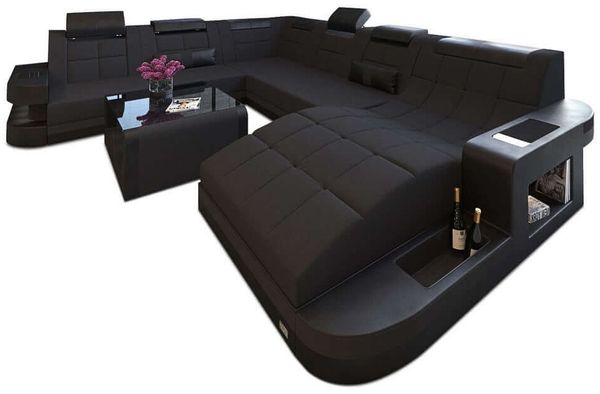 Stoff Wohnlandschaft Wave XL Materialmix - Mikrofaserstoff - Schwarz-Schwarz - Rechts