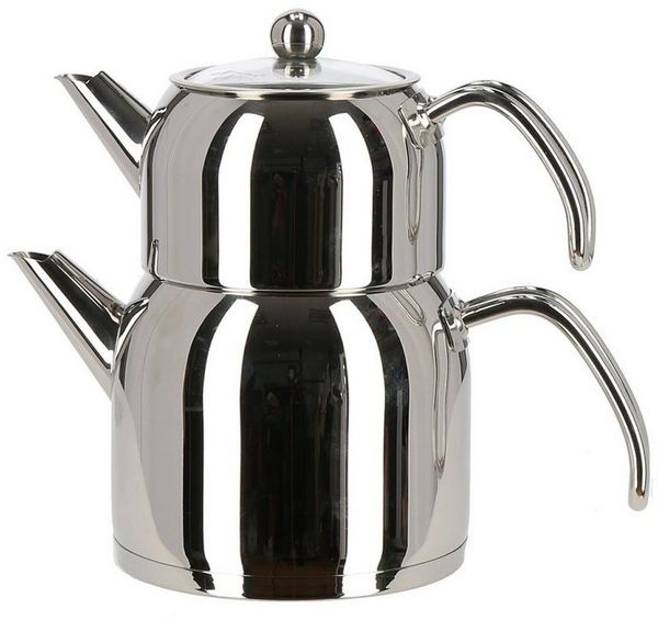 Almina Teekanne Wasser/Tee-Kessel Wasserkessel 2L, Teekessel 1L Griff Silber