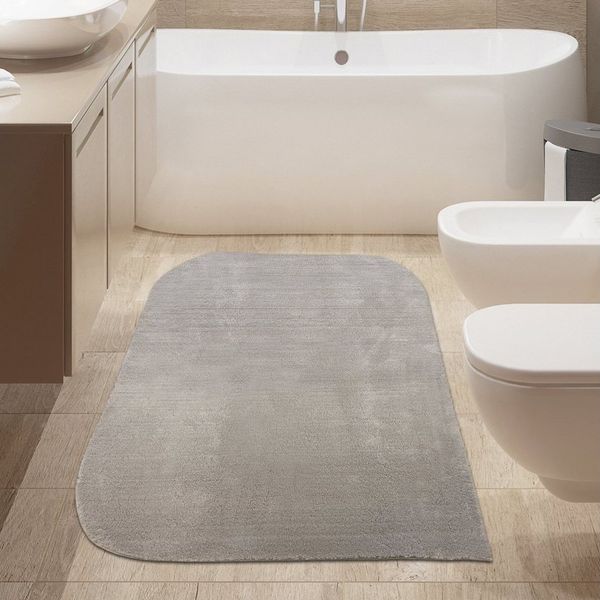 TeppichHome24 Teppich Badezimmer Teppich runde Ecken weich in sandfarbe, rechteckig, Höhe: 18 mm