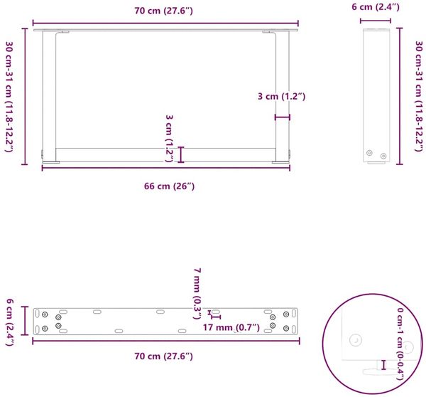 vidaXL Couchtischbeine U-Form 2 Stk. Anthrazit 70x(30-31) cm Stahl 4013146 Bild 10