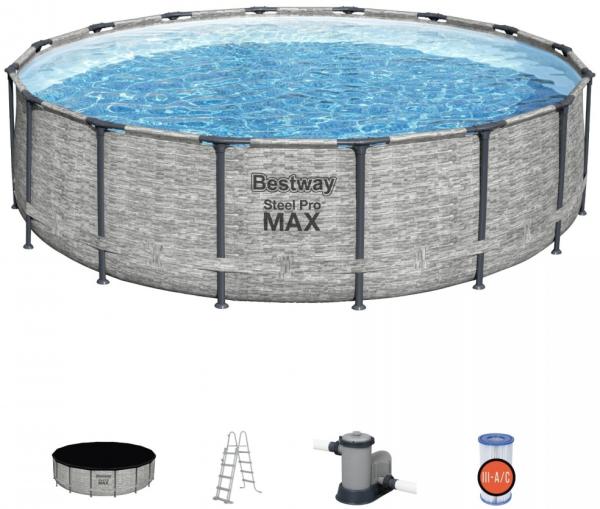 Bestway 'Frame Pool Steel Pro MAX Set', 488 x 122 cm, inkl. Pumpe, Leiter, Abdeckung