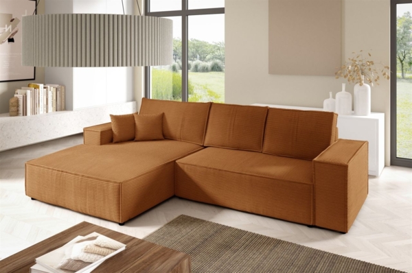 Ecksofa Schlafsofa CORUNIA Stoff Poso Rostbraun Ottomane Links