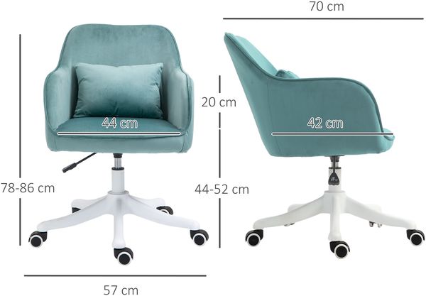 Drehstuhl 57x70x78-86 cm, ergonomisch gepolstert mit Samtoptik, Lendenkissen mit Massage, Grün Bild 3