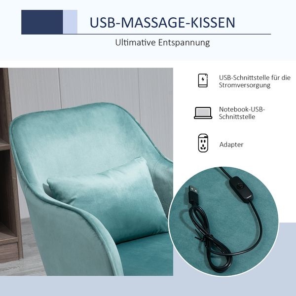 Drehstuhl 57x70x78-86 cm, ergonomisch gepolstert mit Samtoptik, Lendenkissen mit Massage, Grün Bild 5