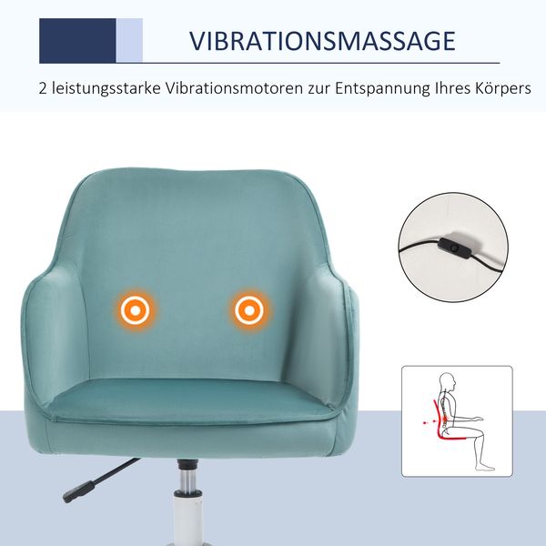 Drehstuhl 57x70x78-86 cm, ergonomisch gepolstert mit Samtoptik, Lendenkissen mit Massage, Grün Bild 4