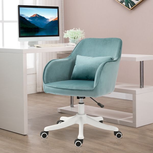 Drehstuhl 57x70x78-86 cm, ergonomisch gepolstert mit Samtoptik, Lendenkissen mit Massage, Grün
