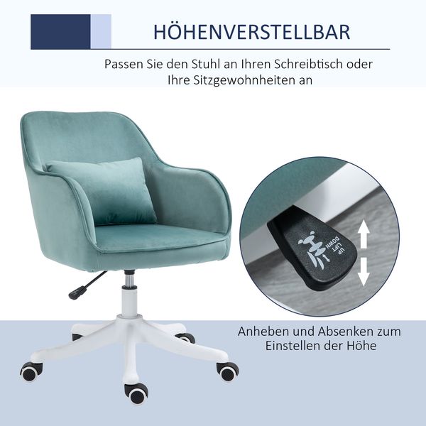 Drehstuhl 57x70x78-86 cm, ergonomisch gepolstert mit Samtoptik, Lendenkissen mit Massage, Grün Bild 6