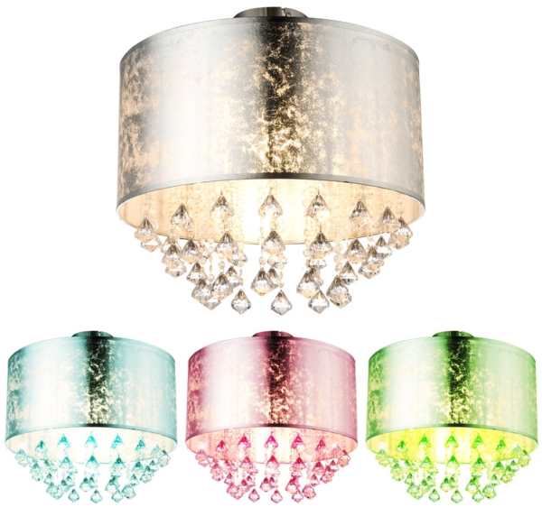 RGB LED Deckenleuchte, Kristalle, Blattsilber, D 40 cm