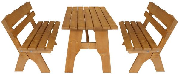 TPFGarden Garten-Essgruppe Drieburg, (3-tlg, 2x Bank 120cm & 1x Tisch 72x120 cm Kiefernholz massiv), 3-Teilige Outdoor Garten Garnitur - Hochwertige Verarbeitung