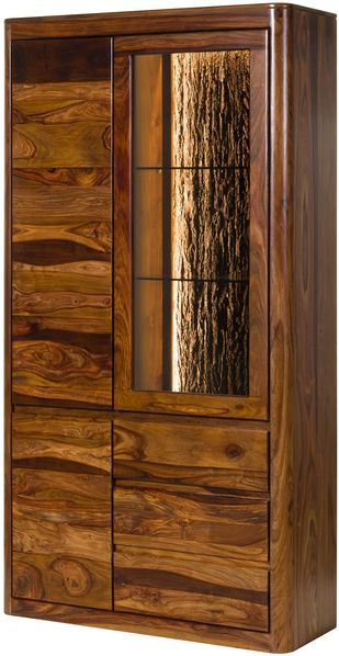 Vitrine Sheesham 109x40x202 walnuss gewachst TORONTO LUX #211