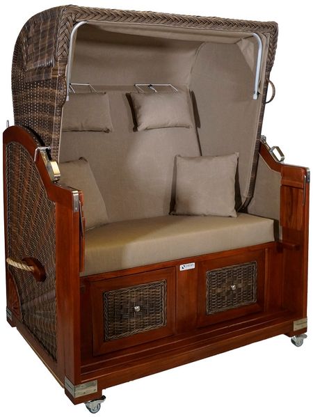 Strandkorb Mahagoni beige 2 Sitzer Voll-Liegemodell