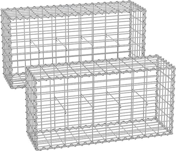 Gabionenkorb,100 x 50 x 30 cm,2er Set,Metall-Steinkorb mit 5 x 10 cm Maschenweite für Mauersteine, verzinkt, Steingabione Mauer, silber GGB253