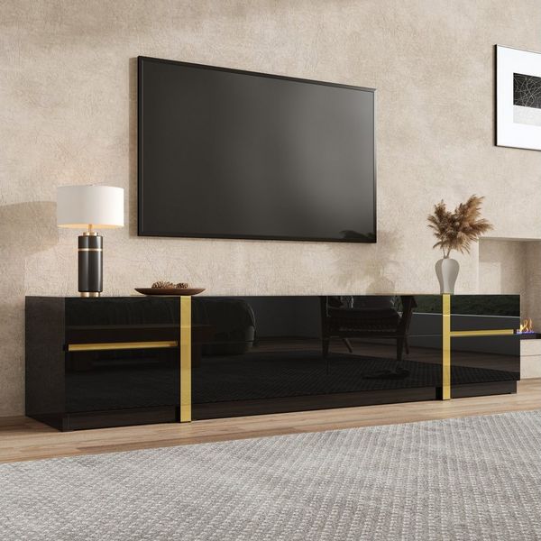 Odikalo Lowboard TV-Schrank Fernsehschrank mit Schubladen (Hochglanz-Finish, Goldfarbene Kanten, Mit Schubladen und Türen)