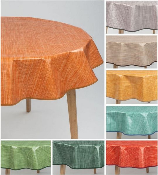 laro Tischdecke 140cm runde Wachstuchtischdecke Saum-Eingefasst Leinenoptik