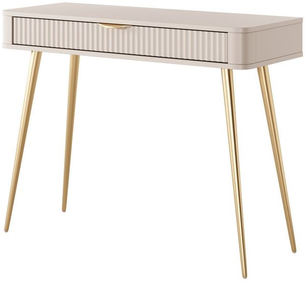MOEBLO Schminktisch PHOLX Schreibtisch (Frisiertisch, Schminktisch, Kosmetiktisch, Goldene/Schwarz Beine), Zeitloses Design, Schlanke Beine, Riffelung an der Schubladenfront