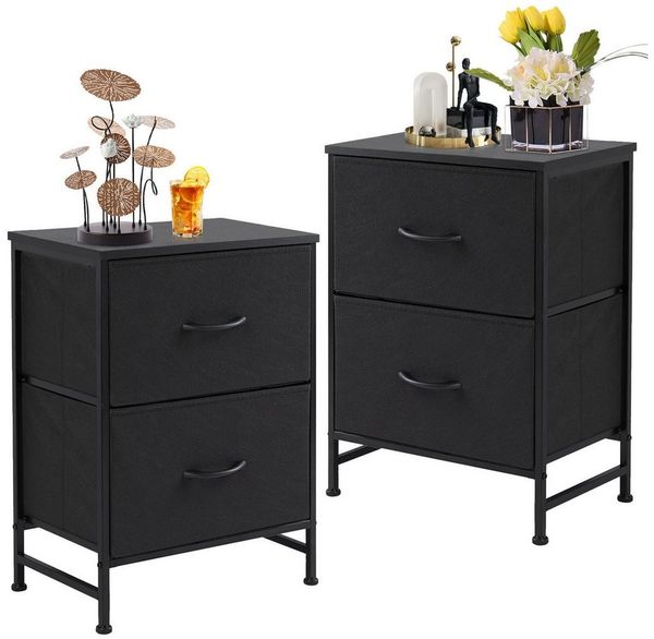 Refined Living Kommode Schubkastenkommode mit 2/4/5 /7/8/9 Schubladen stabilem Stahlrahmen (Nachttisch 2st - Schrank 2 Stoffschubladen mit Griffen Metallgestell, Vertikaler Stauraum Organizer Einheit 50cm Hoch Max Belastbarkeit 20kg), Kleine Schlafsäle...