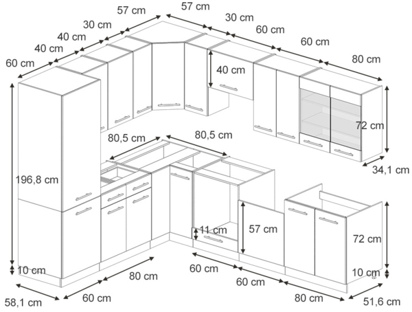 Eckküche Fame-Line Dunkelblau Hochglanz/Anthrazit 287 x 60 cm , AP Eiche Vicco Bild 3
