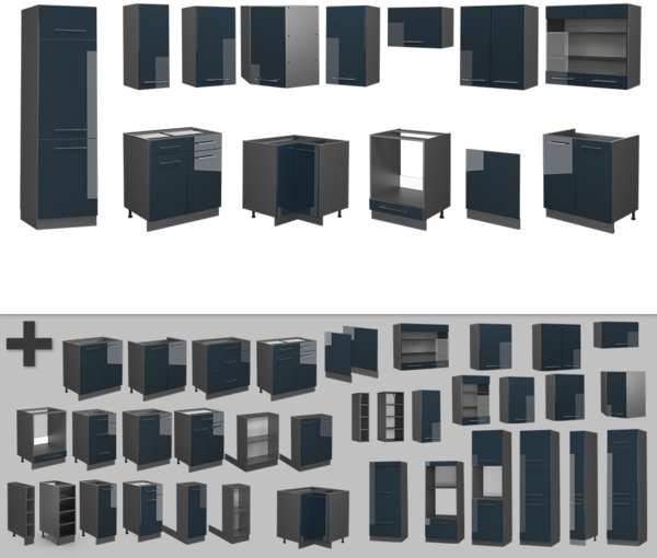 Eckküche Fame-Line Dunkelblau Hochglanz/Anthrazit 287 x 60 cm , AP Eiche Vicco Bild 6