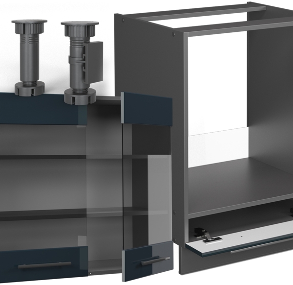 Eckküche Fame-Line Dunkelblau Hochglanz/Anthrazit 287 x 60 cm , AP Eiche Vicco Bild 5
