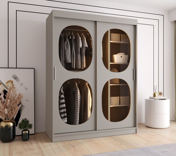 MOEBLO Schiebetürenschrank ALVINA 2 + LED (modernes Schlafzimmer mit getöntem Glas, stimmungsvoller LED-Beleuchtung & flexiblem Stauraum, Schwebetürenschrank Schrank Garderobe Schiebtüren Schlafzimmer, Wohnzimmerschrank) (BxHxT): 150/180/200/250x200 ...