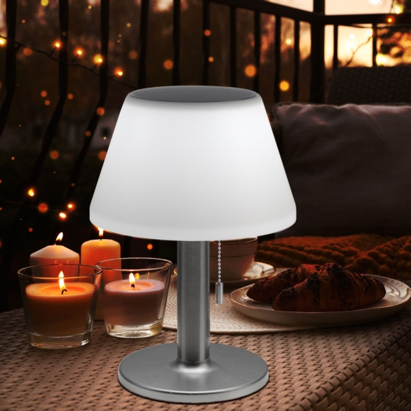 LED Solartischlampe, silber, Edelstahl, weiß, H 28 cm Bild 10