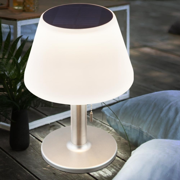 LED Solartischlampe, silber, Edelstahl, weiß, H 28 cm Bild 4