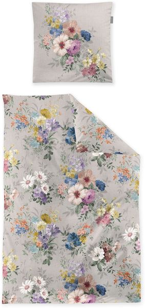 Irisette Zobel Flausch Cotton Bettwäsche 155x220 Blumen Romantik silber 8633-90