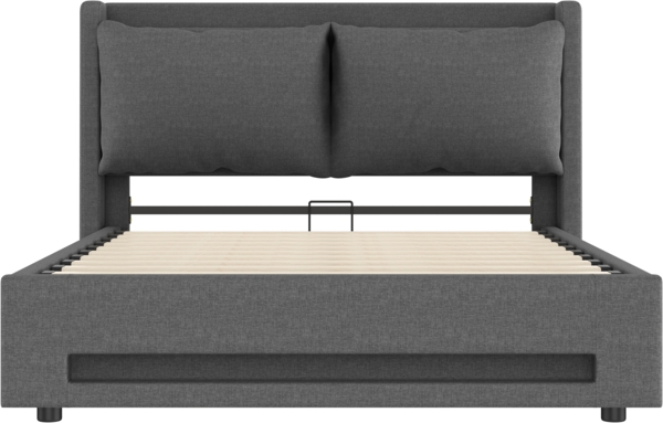 Flieks Polsterbett 140*200cm Doppelbett Samt-Himmelbett praktischem Stauraum, USB-C-Anschlüssen, ambienter LED-Beleuchtung, grau Bild 9