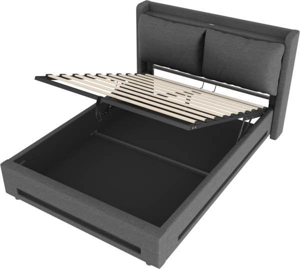 Flieks Polsterbett 140*200cm Doppelbett Samt-Himmelbett praktischem Stauraum, USB-C-Anschlüssen, ambienter LED-Beleuchtung, grau Bild 10