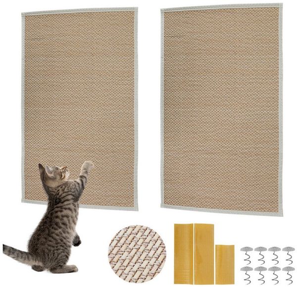 TWSOUL Kratzbrett 2 Stück natürliche Bambus-Katzenkratzmatte, verschleißfest, 60*40cm, (2-tlg), Protect Furniture, Mit spurlosen Aufklebern&Schraubnägeln
