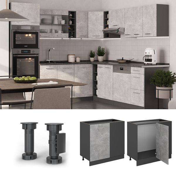 Eckunterschrank R-Line Beton 86 cm ohne Arbeitsplatte Vicco Bild 3