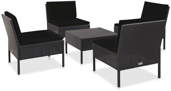 vidaXL 5-tlg. Garten-Sofagarnitur mit Auflagen Poly Rattan Schwarz 48945