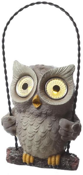 MARELIDA LED Solarleuchte LED Solar Eule auf Schaukel Gartenfigur Tierfigur Eulenfigur H: 19cm, LED Classic, warmweiß (2100K bis 3000K)