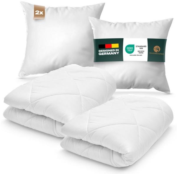 Waidmeister Bettdecke + Kopfkissen Bettdeckenset 2x Bettdecke und 2x Kopfkissen (155x220), Füllung: 100% Polyester, Bettdeckenset mit Kopfkissen mit optimierter Klimafunktion