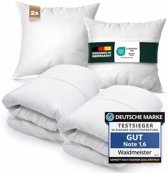 Waidmeister Bettdecke + Kopfkissen Bettdeckenset 2x Bettdecke und 2x Kopfkissen, Füllung: 100% Polyester, Bettdeckenset mit Kopfkissen mit optimierter Klimafunktion