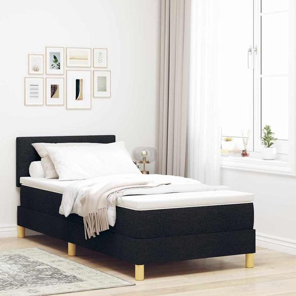 vidaXL Boxspringbett mit Kissen Schwarz 100 x 200 cm Stoff 3338897