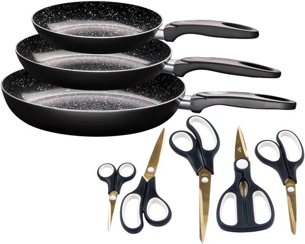 KING Pfannen-Set Küchenstart, Aluminium (Set, 8-tlg, 5 Scheren, 3 Pfannen), Induktion, Keramikbeschichtung