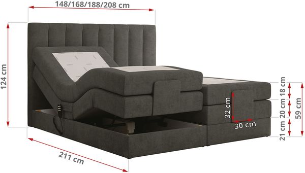 Boxspringbett mit elektrisch verstellbaren Matratzen, zwei Bettkästen und einem Topper - COMFORTO - 180 x 200 cm - Dunkelgrau Stoff - H4 Bild 6