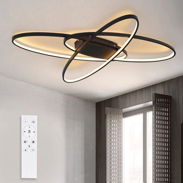 ZMH LED Deckenleuchte Dimmbar Deckenlampe: Schwarz Wohnzimmerlampe 75W mit Fernbedienung Innen Modern Schlafzimmerlampe Deckenbeleuchtung für Wohnzimmer Schlafzimmer Küche esszimmer und Büro