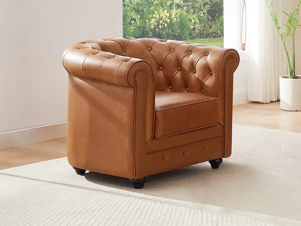 Vente-unique - CHESTERFIELD Sessel Leder Braun - B 78 cm x H 72 cm x L 82 cm
