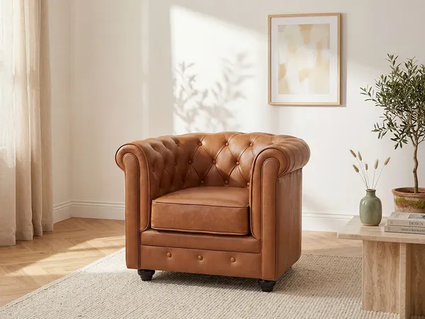 Vente-unique - CHESTERFIELD Sessel Leder Braun - B 78 cm x H 72 cm x L 82 cm