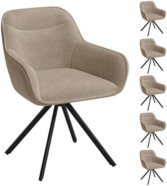 skølm 'Thokk' Esszimmerstühle, 6er Set, taupe, gepolsterter Leinenbezug, höhenverstellbar & drehbar, Polsterstühle mit Armlehnen, bis 150 kg belastbar
