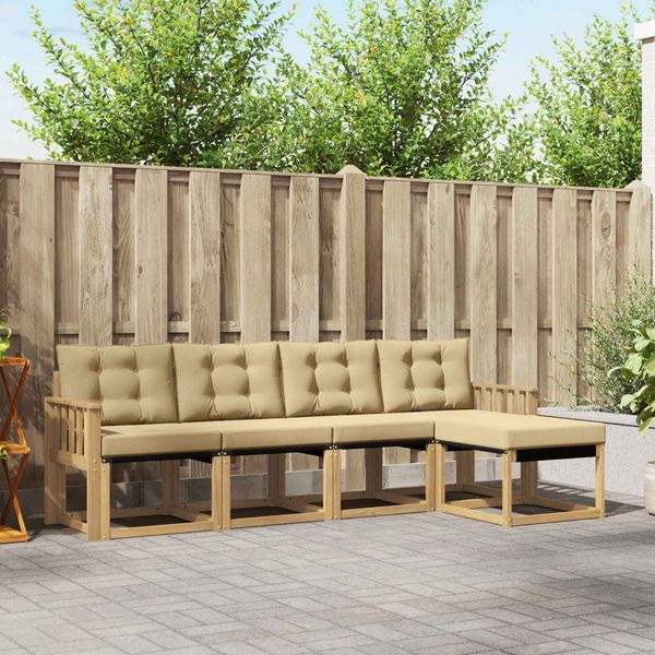 vidaXL Outdoor-Sofagarnitur mit Kissen 5 pcs Weiß und Beige 3389379