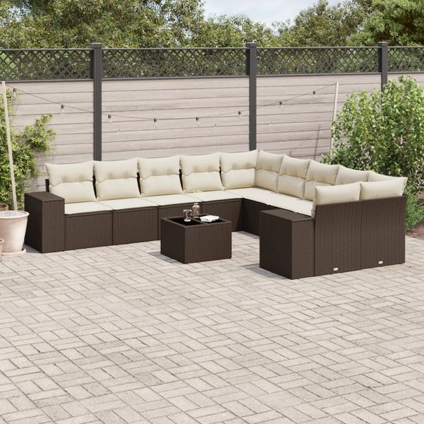 vidaXL 11-tlg. Garten-Sofagarnitur mit Kissen Braun Poly Rattan 3223122