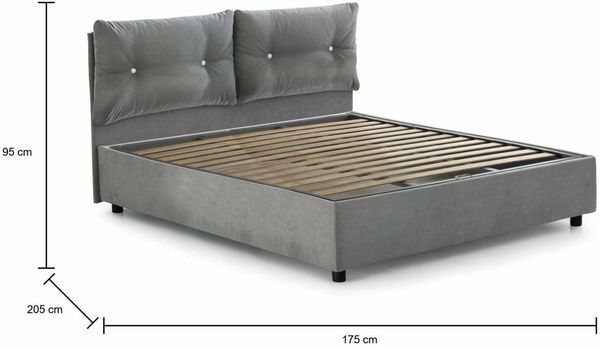 Dmora Abbaione Doppelbett, Bettkasten mit Stoffbezug, 100 % Made in Italy, Öffnung vorne, geeignet für Matratze 160 x 190 cm, Grau Bild 3