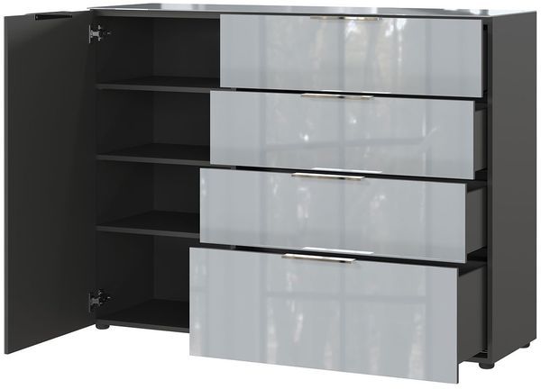 Sideboard Owingen / Oakland, Glas, Holzwerkstoff, Silber, Grau, Schwarz, 134 x 102 x 42 cm Bild 2