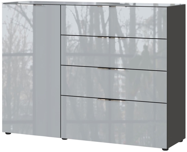 Sideboard Owingen / Oakland, Glas, Holzwerkstoff, Silber, Grau, Schwarz, 134 x 102 x 42 cm