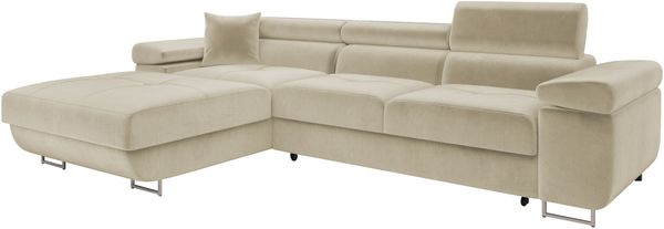 Ecksofa Torezio Mini mit Bettkasten, Schlaffunktion und Einstellbare Kopfstützen (Farbe: Polo 872, Seite: Links)