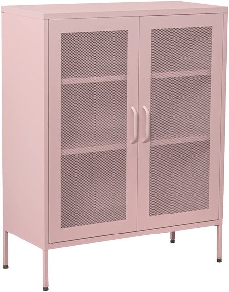 DRW Schrank mit 2 Türen mit Metallgitter in Rosa 80 x 35 x 102 cm, Höhe: 15,5 cm, estandar