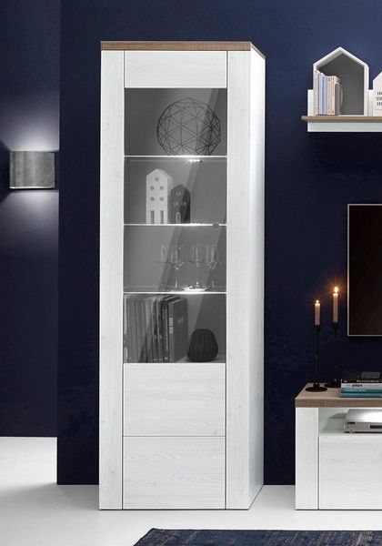 Home affaire Vitrine Larona, zeitlose Glasvitirne, Hochschrank Höhe 205,6 cm Stauraumvitrine mit dekorativer Rahmenoptik